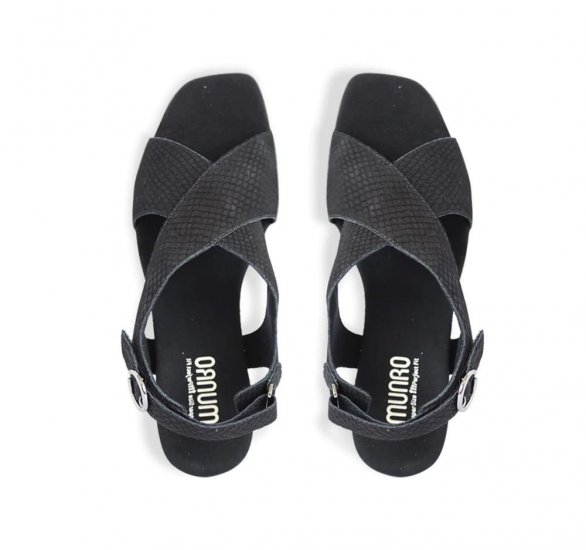 Munro Sandals | WOMEN'S JENNY-Black Lizard Print Nubuck - Click Image to Close