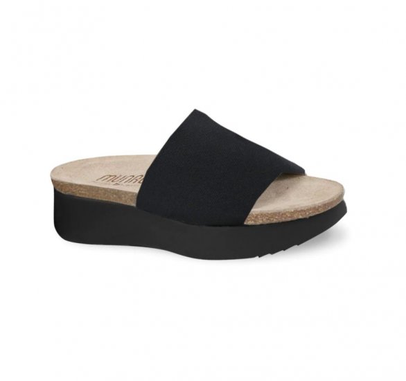 Munro Sandals | WOMEN'S NALIA-Black Stretch Fabric - Click Image to Close