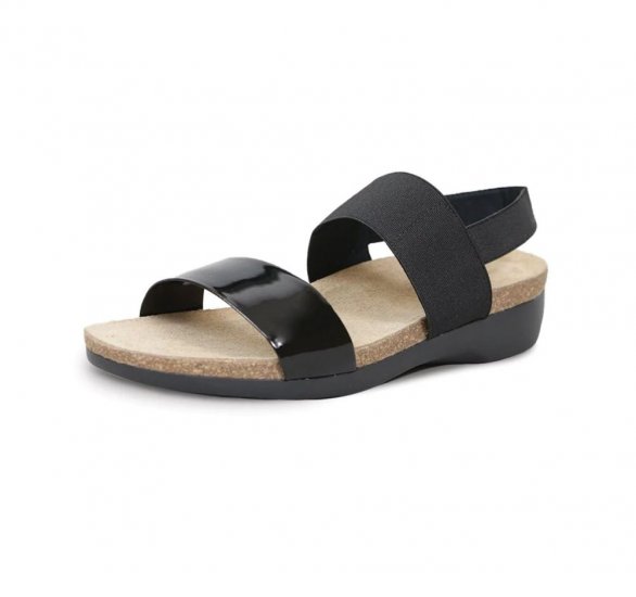 Munro Sandals | WOMEN'S PISCES-Black Patent/Black Fabric - Click Image to Close