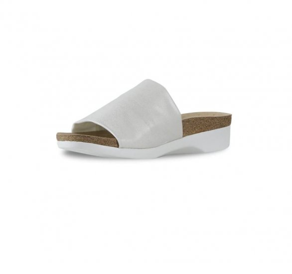 Munro Sandals | WOMEN'S CASITA-White Shimmer Fabric - Click Image to Close