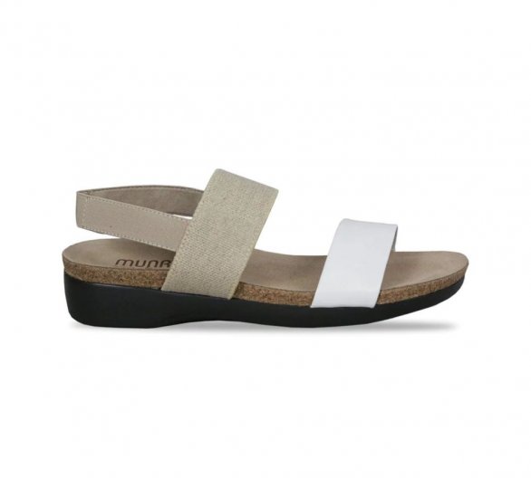 Munro Sandals | WOMEN'S PISCES-White Kid/Natural Fabric - Click Image to Close