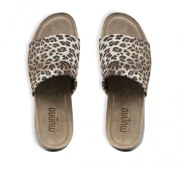 Munro Sandals | WOMEN'S NALIA-Leopard Stretch Fabric - Click Image to Close