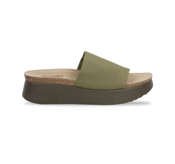 Munro Sandals | WOMEN'S NALIA-Olive Green Stretch Fabric - Click Image to Close