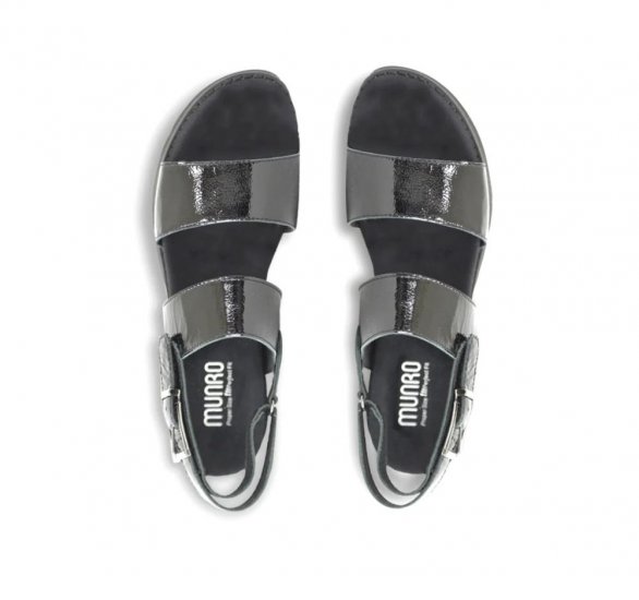 Munro Sandals | WOMEN'S TEAGAN-Black Crinkle Patent - Click Image to Close