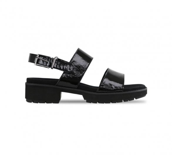 Munro Sandals | WOMEN'S TEAGAN-Black Crinkle Patent - Click Image to Close