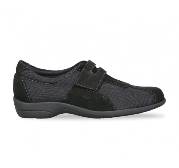 Munro Shoes | WOMEN'S JOLIET-Black Fabric/Black Suede - Click Image to Close