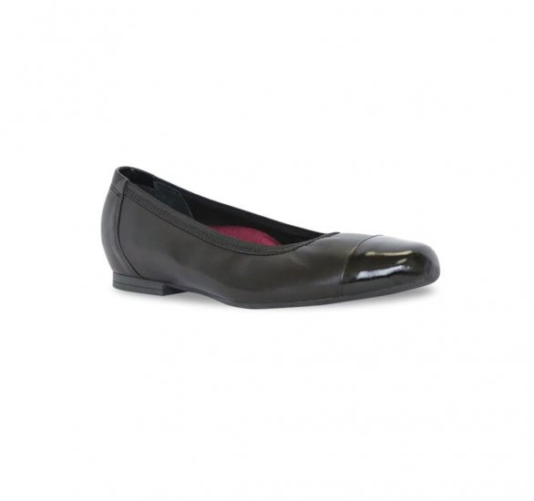 Munro Shoes | WOMEN'S DANIELLE II-Black Leather/ Crinkle Patent - Click Image to Close