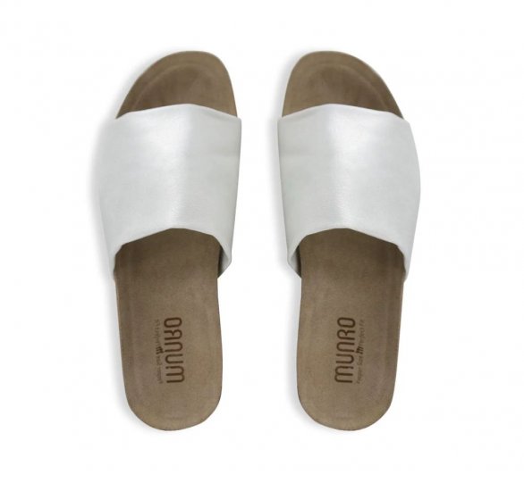 Munro Sandals | WOMEN'S CASITA-White Shimmer Fabric - Click Image to Close