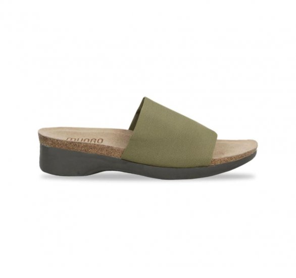 Munro Sandals | WOMEN'S CASITA-Olive Green Stretch Fabric - Click Image to Close