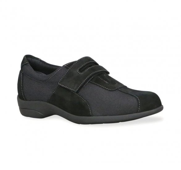 Munro Shoes | WOMEN'S JOLIET-Black Fabric/Black Suede - Click Image to Close