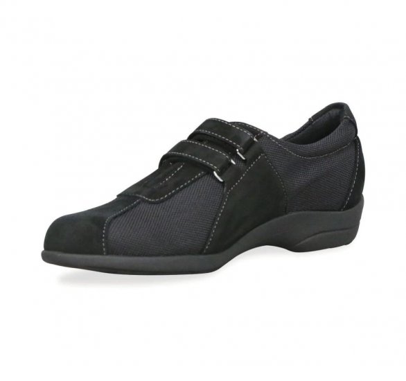 Munro Shoes | WOMEN'S JOLIET-Black Fabric/Black Suede - Click Image to Close