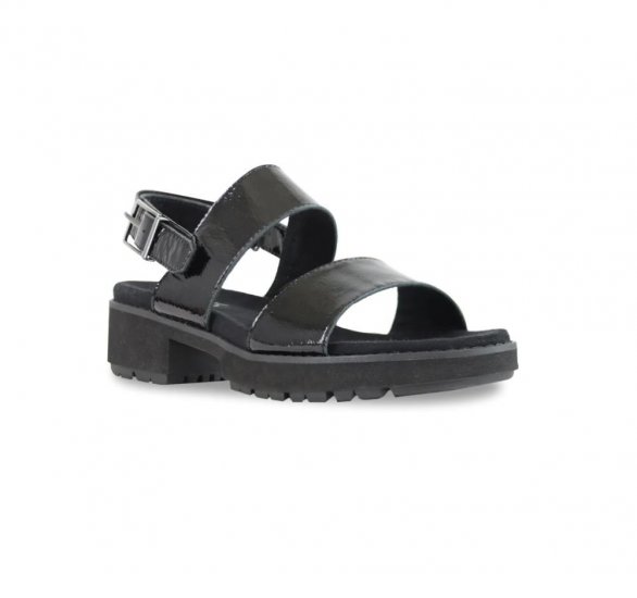 Munro Sandals | WOMEN'S TEAGAN-Black Crinkle Patent - Click Image to Close