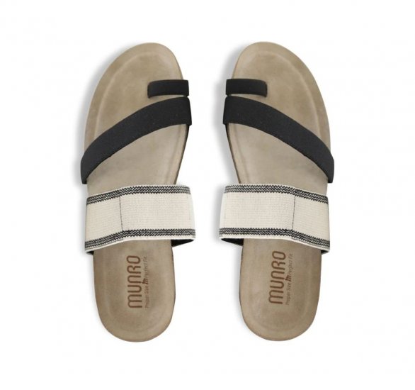 Munro Sandals | WOMEN'S ARIES-Cream W/ Black Stripe - Click Image to Close